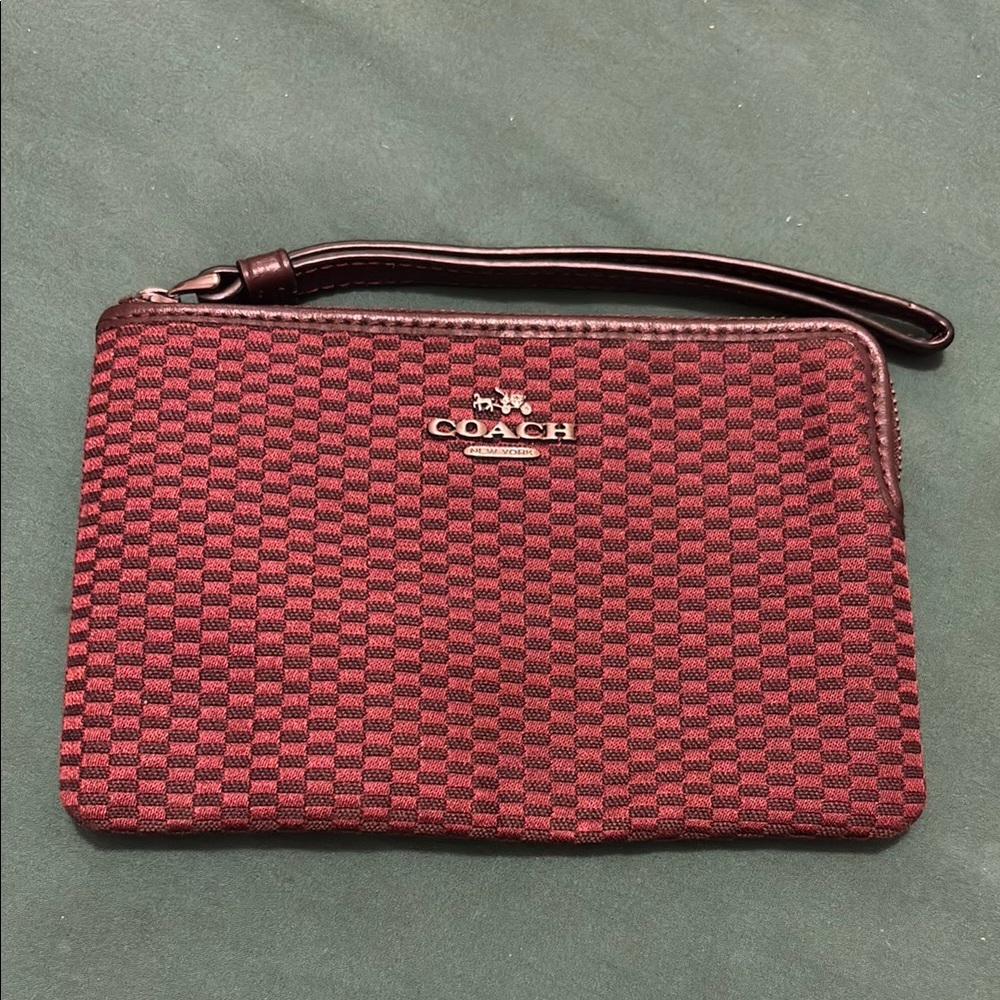 Coach Burgundy Checkered Wristlet